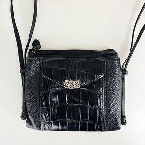 Brighton Crossbody Black Leather Wallet Center Organizer Alligator
